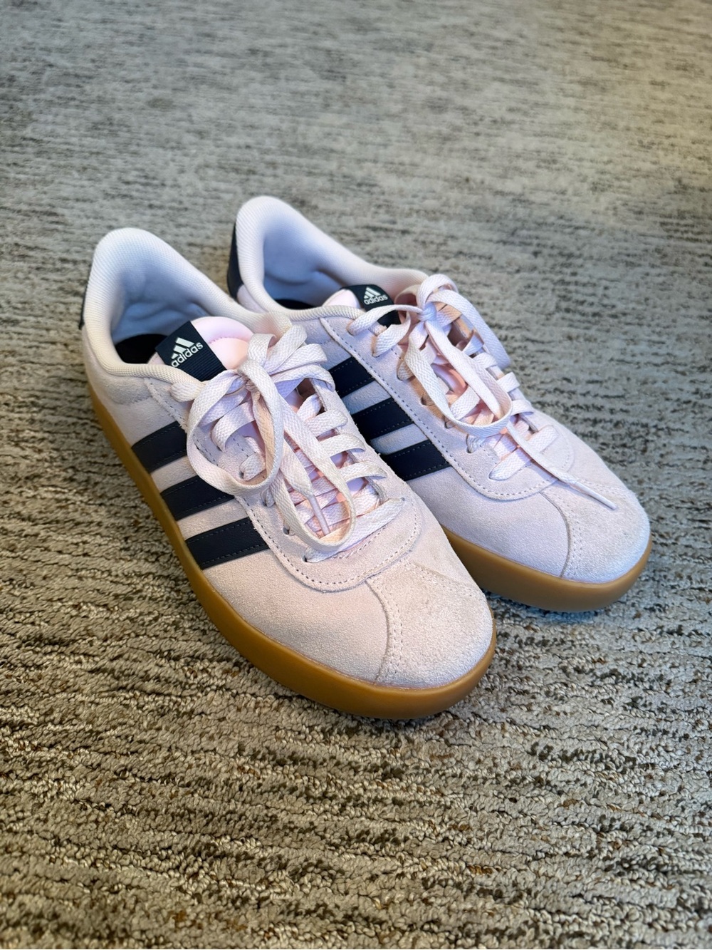 adidas Pink Suede Sneakers with Black Stripes and Gum Sole